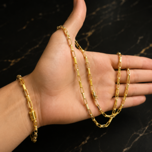 Conjunto Masculino Atlas 3mm Elo Alongado – Corrente + Pulseira Banhadas a Ouro 18K