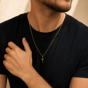 Kit Masculino Fé 1mm – Corrente com Crucifixo + Pulseira Banhadas a Ouro 18K